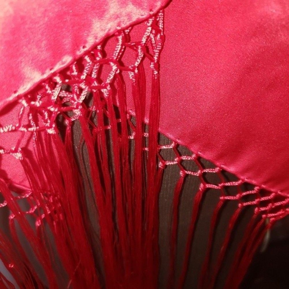 Red Satin Fringe Scarf - Picture 4 of 4